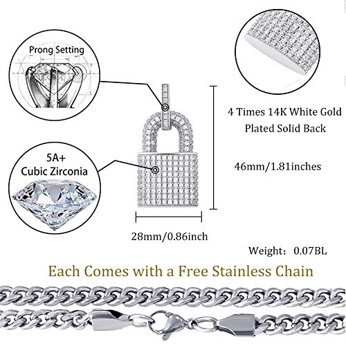 TOPGRILLZ 14K Gold Plated Iced out Lock Pendant Necklace for Women and Men Punk Rock Aesthetic Chains Padlock Necklace2