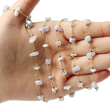 1M Gold Color Stainless Steel Irregular Stone Beads Chain Suitable for Bracelets Necklace Ankles Jewelry Making DIY Handmade Accessories Color Purple Agate
