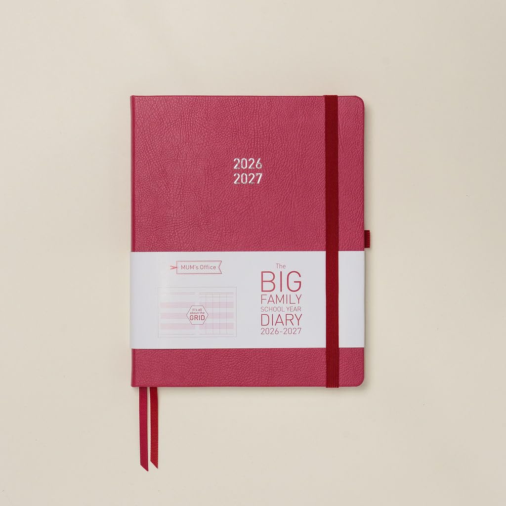 MUM's Office Big Family School Year Diary 2026-27 (Raspberry) - Large sized family diary - Academic Year 2026/27 - Week-To-View with 5 column GRID layout - organise the scheduling chaos of busy lives โ image 1
