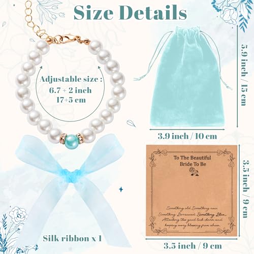 Y1tvei White + Blue Bride Bracelet - Something Blue Gift for Bride Bridal Shower Wedding Party Favors Pearl Bead Bracelet with Ribbon Bow Adjustable Chain Jewelry Accessory Proposal Gifts for Women2