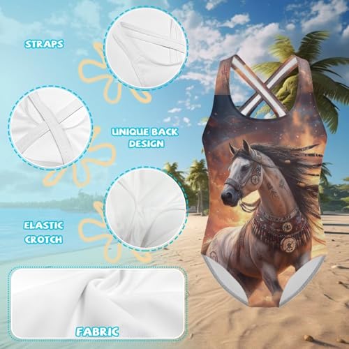 Image of WELLFLYHOM Girls Bathing Suits One Piece 5-14 Kids Full Coverage Swimsuits Cross Back Summer Swimwear for Beach Holiday