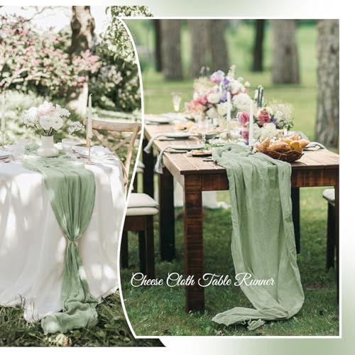 Aktor 12 Pack Sage Green Cheesecloth Table Runner 10Ft Gauze Table Runner Boho Semi Sheer Cheese Cloth Fabric Runners for Wedding Birthday Baby Shower Party Table Decoration（Sage Green） by Aktor - Used condition - Image 4