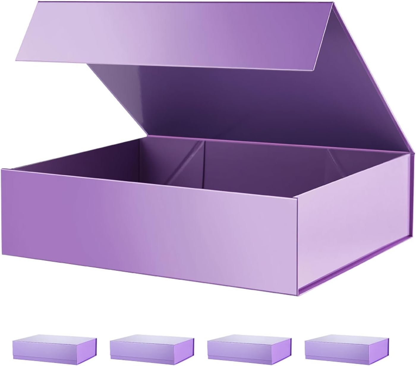 PACKHOME 5 Gift Boxes 13x9.7x3.4 Inches, Large Gift Boxes with Lids, Sturdy Shirt Boxes with Magnetic Lids for Wrapping Gifts (Glossy Metallic Purple)