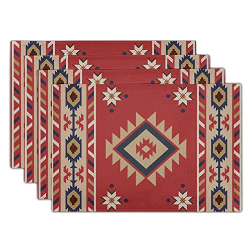 Sweetshow Red Vintage Southwest Placemats Set Of 4 Southwestern Native Aztec Tribal Indian Placemats Table Mat Washable Heat Resistant Place Mats For Home Kitchen Dining Holiday Party 12 Inch X 18 Inch Inch cover
