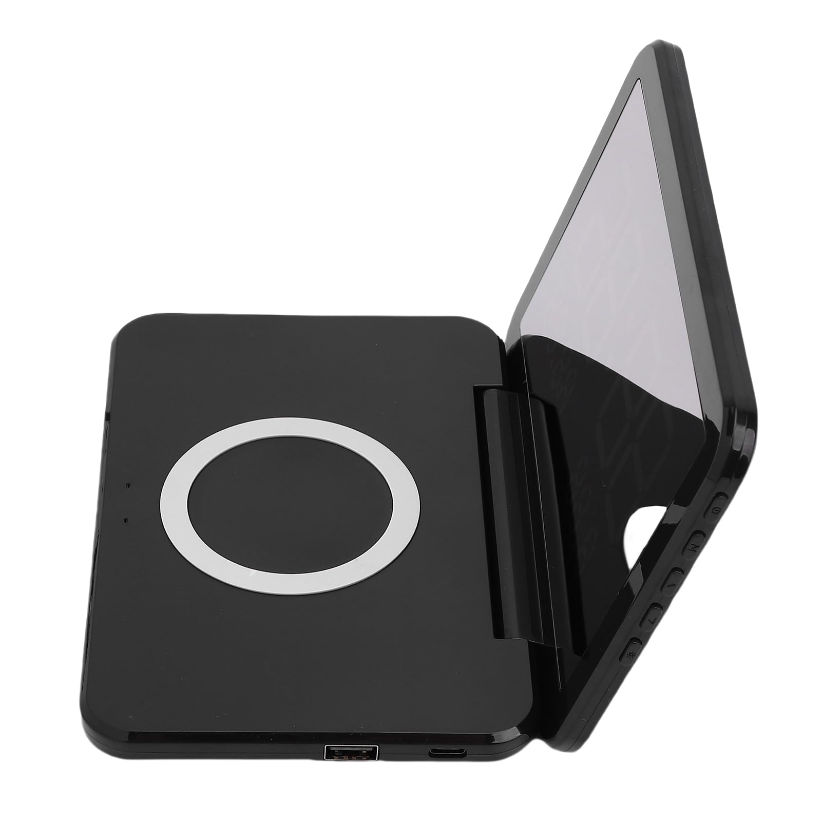 ANCHE Digitale con Ricarica Wireless, Orologio Elettronico a Specchio a LED con Coperchio a Fritta, Ricarica Rapida da 15 W, luminosità Regolabile per Camera da Letto (BLACK)