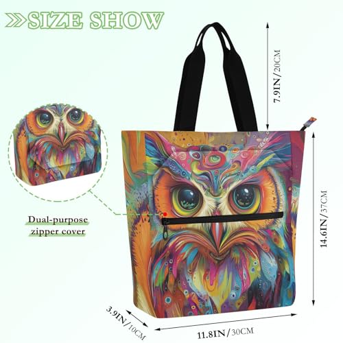 Bolsa de libros y bolsas para profesores con cremallera y búho psicodélico 4
