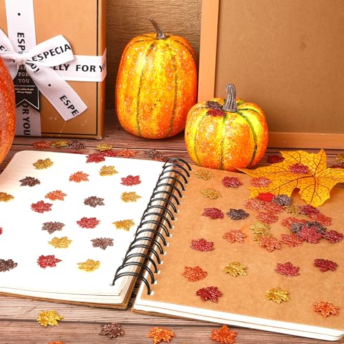 Image of MARFOREVER Fall Felt Maple Leaf Confetti Glitter, 500 Pcs Orange Thanksgiving Leaves Confetti Decorations Autumn Table Sprinkles Scatter Centerpiece for Fall Thanksgiving Day Party Decor Supplies