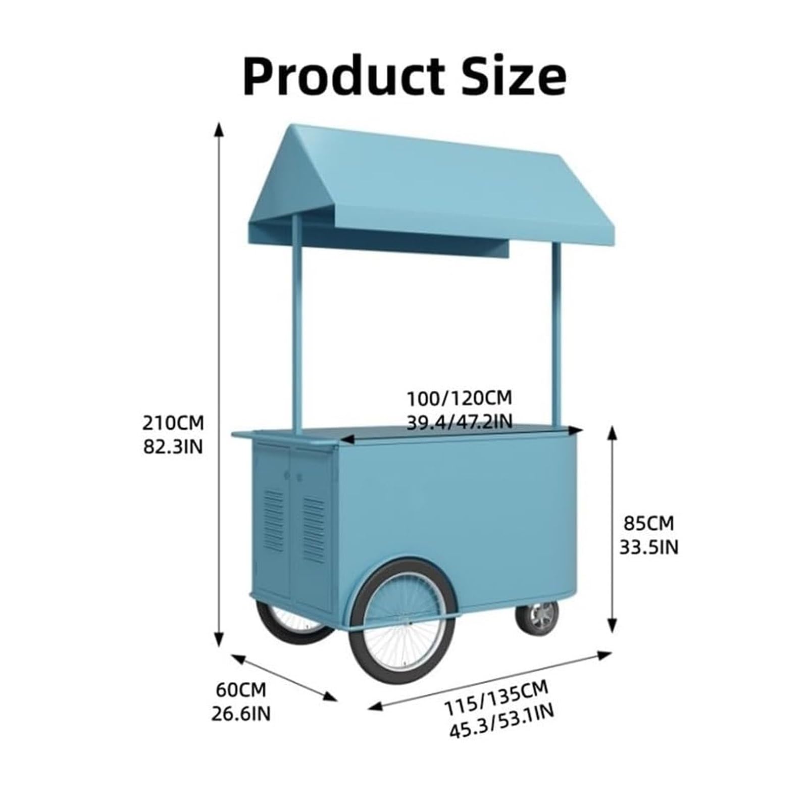 Chariot de salle à manger portable à 3 roues – Chariot de vente polyvalent pour marchés, centres commerciaux, hôtels et événements – Noir, 115 x 60 x 210 cm / 45.3x26.6x82.3in – Mobilité et rangement