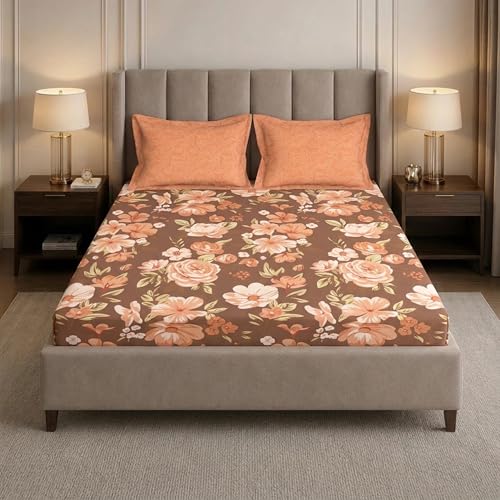 Image of MYTRIDENT Soft Comfort Bedsheet for Double Bed, 100% Cotton Bedsheet, 180 TC, Soft and Breathable, King Size Bedsheet with 2 Pillow Covers - Charlotte