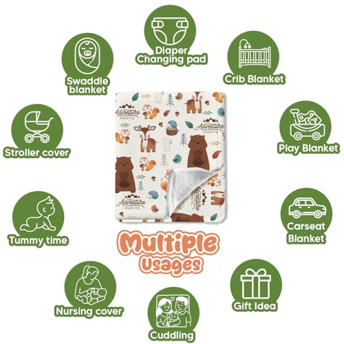Image of Baby Blanket for Boys Girls, Woodland Animals Baby Blankets for Son Daughter, 30x40 inches Super Soft Fleece Blanket for Newborn Infant, Lightweight Bed Throw Nursery Blanket