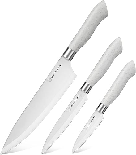 DURA LIVING EcoCut - Juego de cuchillos de cocina de 3 piezas, cuchillas de acero inoxidable de alto carbono, asas ergonómicas sostenibles,