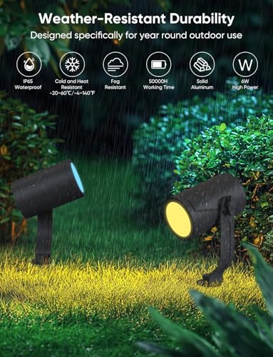 Image of APPECK Smart Landscape Lighting Kit 24W, Color Changing Landscape Lights 4 Pack, RGBCW Outdoor Spot Lights IP65 Waterproof, for Garden Yard Pathway Holiday Decor, Compatible with Alexa