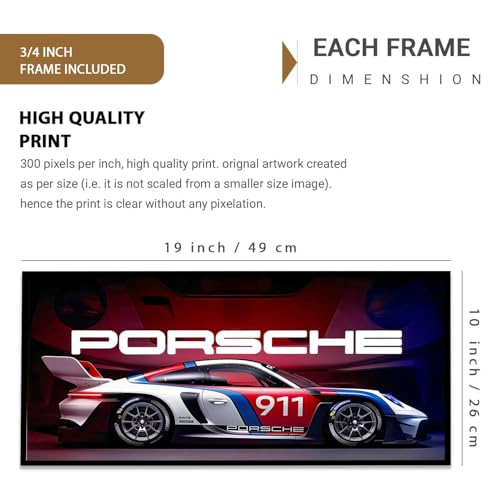 Image of walllane Big 911 Porsche Car Framed Posters Gift Items for Boys Room Wall Decoration Bedroom Living Room Office Studio Decor | Car Poster Frame for Wall Decor Set Of 1Size(10 x 19 inch)