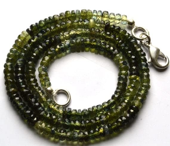 Collier saphir vert d'Australie naturel perles rondelles 2.5-3 mm rang 16 pouces