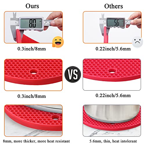 Image of Silicone Trivets for Hot Pots and Pans - 4PCS Heat Resistant Oversized Silicone Pot Holders Hot Pads for Kitchen, Multipurpose Round Trivet Mat, Spoon Holder & Jar Opener, Drying Mat（Red）