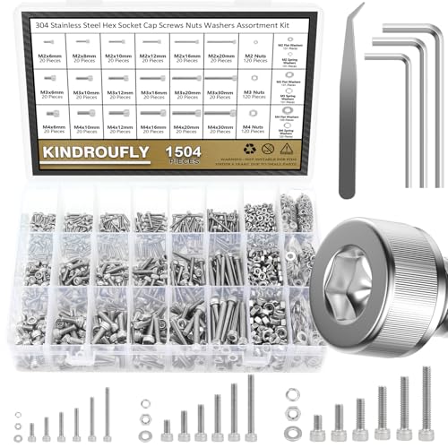 Kit vis et écrous M2 M3 M4 en acier inoxydable 304 pour mécanique et bricolage - 1504 pièces