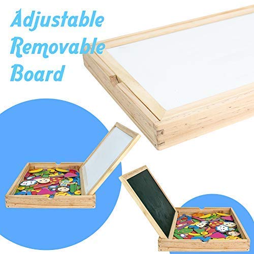 Image of PLUSPOINT Wooden Magnetic Multifunctional Double Sided Chalkboard Dry Erase Board with Chalk, Marker & Duster Educational Whiteboard Blackboard Drawing Toys Learning & Imagination Play for Kids