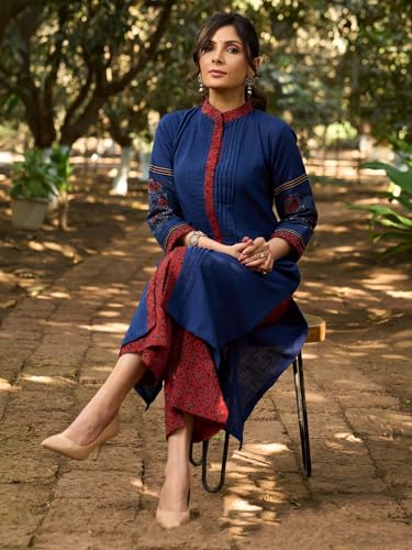 Image of GoSriKi Kurta Sets for Women Viscose Dyed | Kurta Palazzo Set | Straight Kurti Set for Women | Round Collar Neck 3 /4 Sleeve Ethnic Outfit | Designer Indian Kurti Top with Palazzo Pants