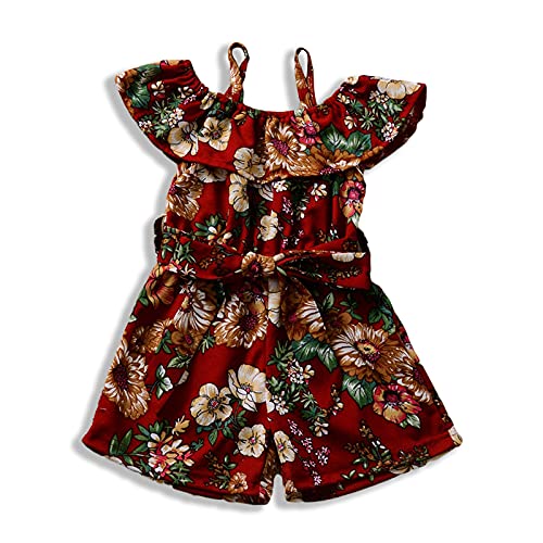 Baby Girls Floral Romper Off Shoulder Halter Jumpsuit Bodysuit (Red, 6-12 Months)