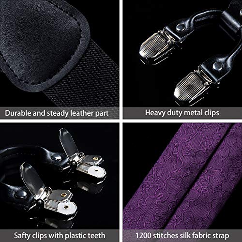 Image of DiBanGu Paisley Bow Tie and Supenders for Men Tuxedo Heavy Duty 6 Clips Suspender Adjustable Y-Shape Mens Trouser Braces
