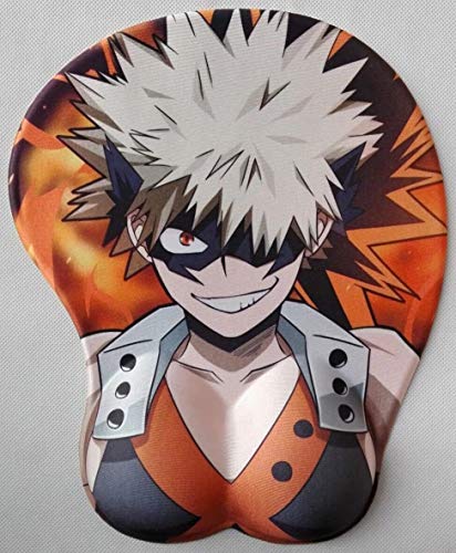 fonyell My Hero Academia 3D Anime Mouse Pad with Wrist Support Cartoon Silica Gel Wrist Rest Wrist Cushion Nonslip Mouse Pad Pain Relief for Gaming Office (Bakugou Katsuki)