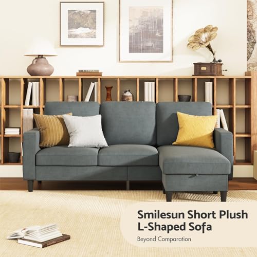 smilesun Convertible Sectional Sofa Couch, L Shaped Couch with Reversible Chaise, 3 Seat Sofa with Storage Ottoman,Modular Couches for Living Room, Small Space (Charcoal Grey 77.6\'\') - Thumbnail 4