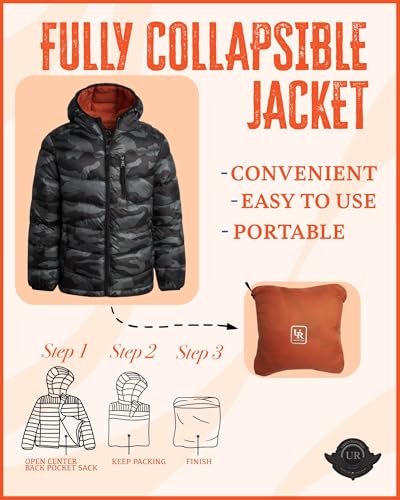 Image of URBAN REPUBLIC Boys Puffer Jacket - Packable Warm Insulated Hooded Boys Winter Coat with Pockets (Sizes 4-20)