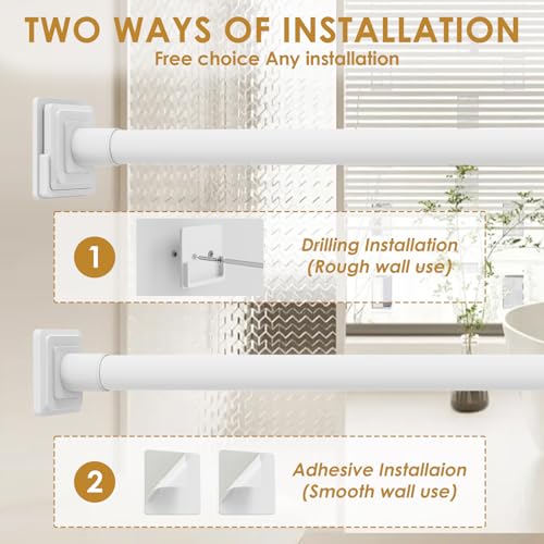 Image of White Shower Curtain Rod,Spring Tension Curtain Rod 30-40 inch,No Drill or Screw Installation Shower Rod for Bathroom, Closet, Kitchen with Brackets