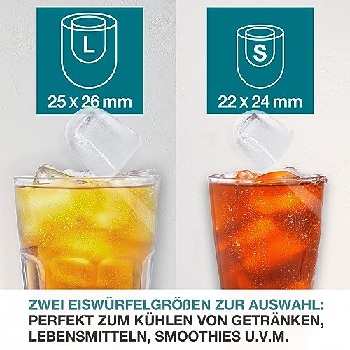 Foto von TOM Eiswürfelmaschine – 9 Eiswürfel in 6-8 min – 12 kg/24 h – 2 Würfelgrößen – Ice maker Eiswürfelmacher mit 1,3 l Wassertank – LED-Display – Inkl. Zubehör & Eiszange als Geschenk – Eiswürfelmaschine