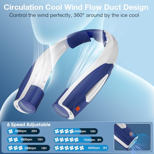 Image of Hionly AI Neck Fan, 6 Speeds Adjustable Portable Personal Fan Rechargeable, 6000 mAh Battery Faster Cooling Wearable, Ultra Quiet for Home, Office, Travel, Outdoor