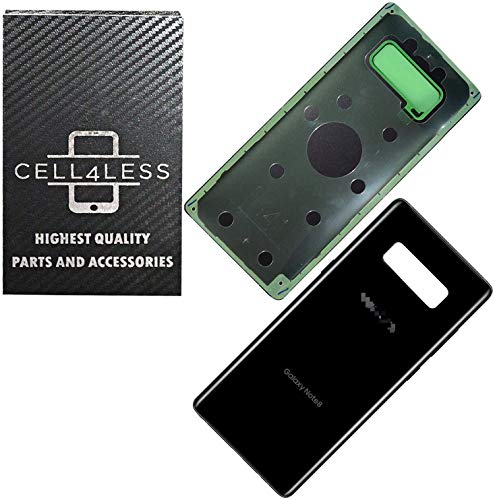 Cell4Less Midnight Black Galaxy Note 8 Compatible Back Glass Battery Door Cover Housing with Adhesive Replacement for Samsung Galaxy Note 8 - Any Carrier - N950 - (Black)