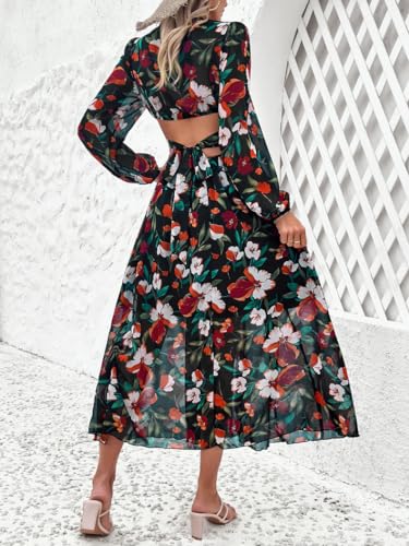 Image of Sister Amy Women's Boho Floral Print Square Neck Beach Party Flowy Ruffle Midi Dress