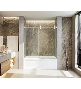 Frameless Bathtub Shower Door, 56"-60" Wide, 66" High, 3/8" (10mm) Clear Tempered Glass, Noiseles...