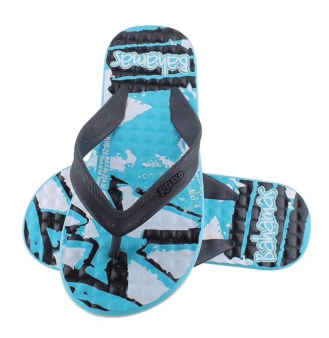 Image of Men's Flip Flops, Blue and Black Graphic Print, Casual Summer Footwear