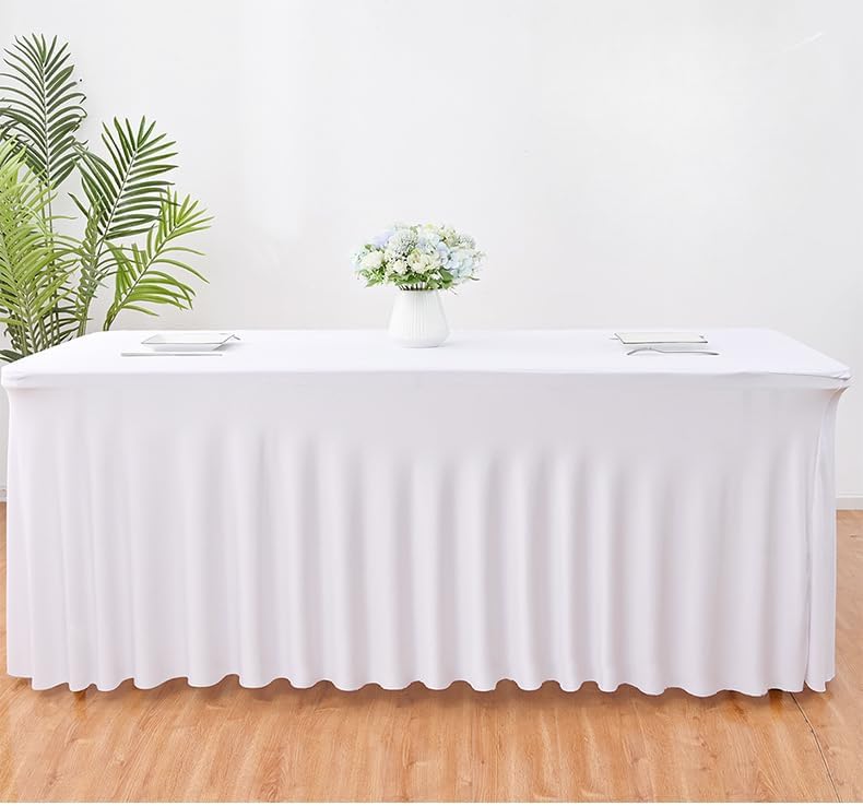 6Colors Table Skirt 6 Foot Rectangle Tables 4/6/8FT Stretch Spandex Fitted Table Clothes Fabric Table Covers Cocktail Tablecloths for Party Banquet Birthday (RED,8FT)