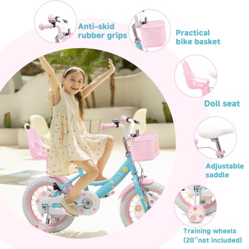 Image of Bixike Girls Bike with Basket, Princess Bicycle for Ages 2-12