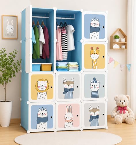 Image of 12 Door Plastic Wardrobe for Kids - Cupboard for Clothes Storage Rack, Almirah for Clothes, Baby Collapsible Wardrobe, Multi-Purpose Kids Storage Organizer for Books,Toy