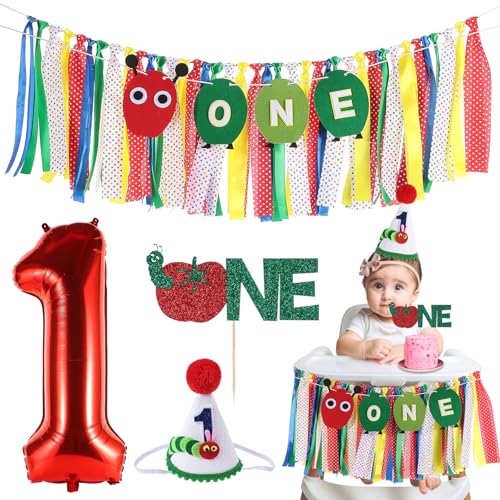Image of Hungry Caterpillar Highchair Banner for First Birthday Party Decorations | One Caterpillar Fabric Banner for Girls Boys 1st Birthday Caterpillar Fruit High Chair Tassel Banner for Backdrop Decors