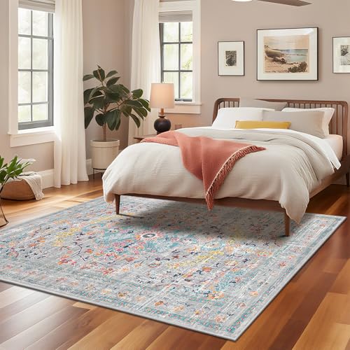 Pauwer Boho Washable Area Rug 6x9 Large Soft Living Room Bedroom Floor Carpet Mat Indoor Farmhouse Vintage Non Slip Accent Throw Rugs for Entryway Kitchen Dorm Dining Room