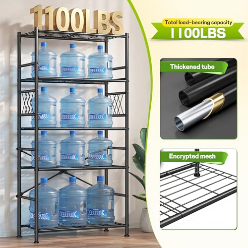 Image of 5-Storage Shelves Wire Shelving with Hooks, Metal Shelving Units Shelf Organizer, Wobble-Free Storage Rack with Adjustable Leveling Feet for Kitchen Pantry Laundry Bathroom Dorm,12 inchD x 30 inchW x 72 inchH