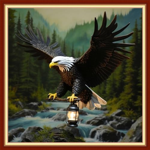 Image of Dooxvey Cross Stitch Kits for Adults Stamped Full Range of Embroidery Starter Kits for Beginners 11CT Printed Cross Stitch Patterns Needlepoint Kits Stamped Crossstitch-Eagle 18x18 inch