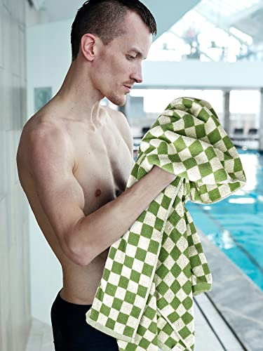 Checkered Bath Towels For Bathroom, 2 Pack Shower Towels 55" X 27.5", Super Absorbent And Quick Dry (Orange + Green) #TOP5