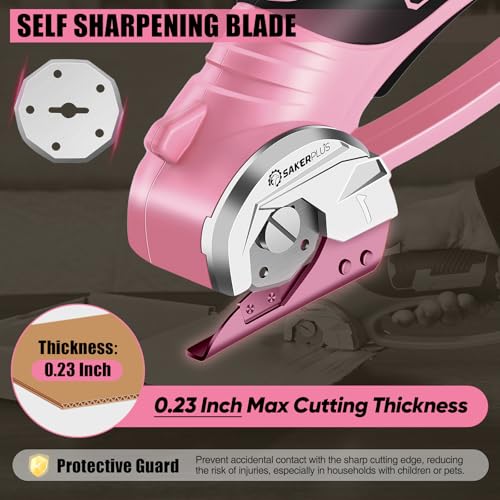 Image of SakerPlus Cordless Electric Scissors,4V Rechargeable Cardboard Box Cutter Heavy Duty Fabric Scissor with Safety Lock & LED Light,Power Rotary Cutter for Leather Carpet Plastic Cutting,Sewing,Crafting