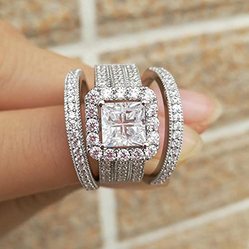 Bagues de mariage en argent 925 avec zircon coupe princesse d'exception - 4