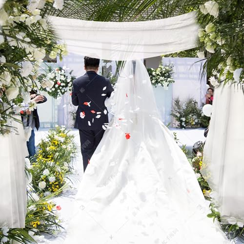 Hyacinthy Wedding Curtain Wedding Arch Background Chiffon Fabric White Tulle Pelmet Hands-Free Decoration Wedding Arch Decor Bow Curtains Circle Frame for Baby Shower Party Ceremony 75 x 600 cm - Image 3