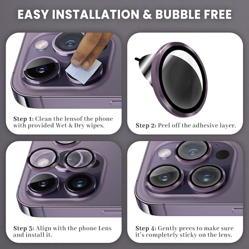 Image of ArmourPro Premium Camera Lens Protector Tempered Glass Compatible For iPhone 14 Pro Max and iPhone 14 Pro Tough HD Individual Aluminum Alloy Lens Ring, Scratch Resistant, Thin Tempered Glass|Deep Purple