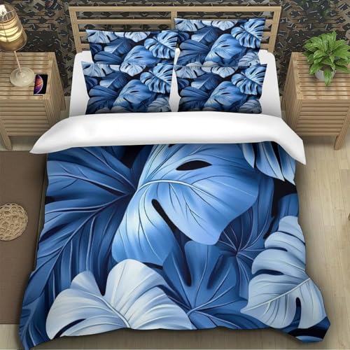 Housse de couette fleurs bleues parure de lit microfibre 220x240 cm - 5