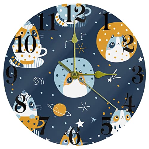 Horloge murale à quartz silencieuse chatons et étoiles de 25,4 cm