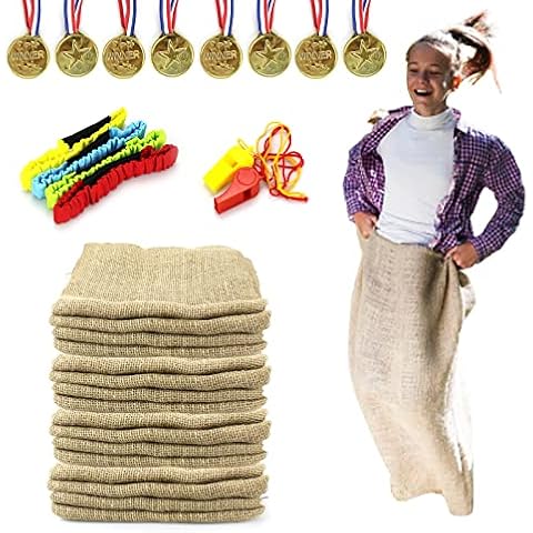 18 PCS Large Burlap Potato Sack Race Bags,24"x40" Sack Race Burlap Bags 4 Pack,Outdoor Games for Kids Adults,3 Legged Race Bands,Fun for 4th of July BBQ,Birthday Party Family Reunion Games Cover