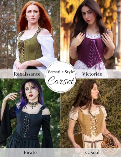 Image of SCARLET DARKNESS Women's Renaissance Corset Tops Vintage Lace Up Overbust Bustier Bodice